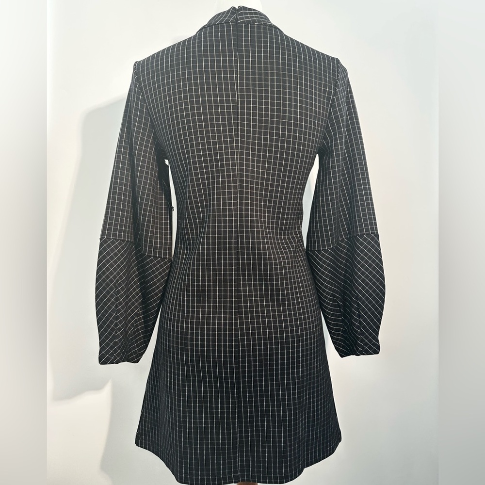 Halogen XXS Black Grid Print Shift Dress Mock Neck Long Sleeve Workwear - Picture 6 of 8